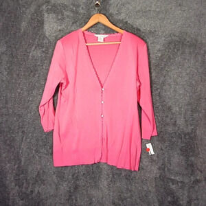 Exclusively misook pointelle trim cardigan Barbie core women's size large
